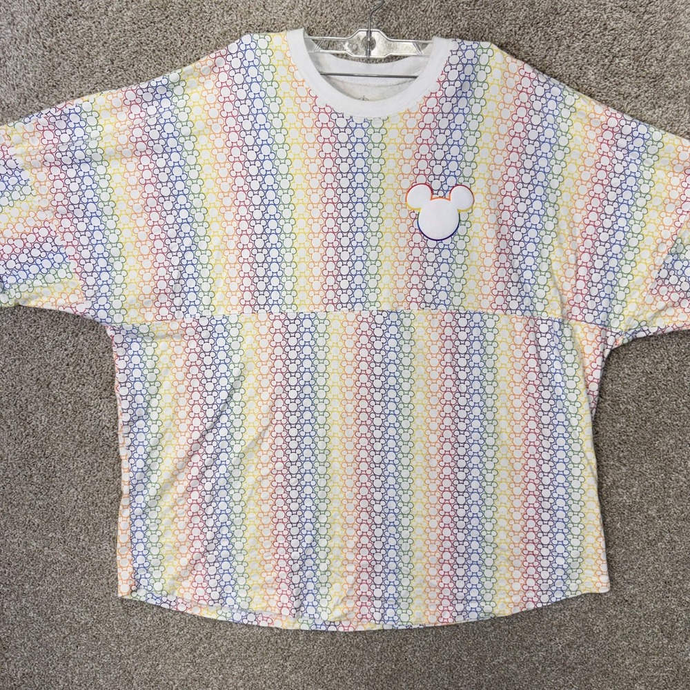 Disney Spirit Jersey T-Shirt Unisex XXXL Mickey Mouse Rainbow Stripe EUC